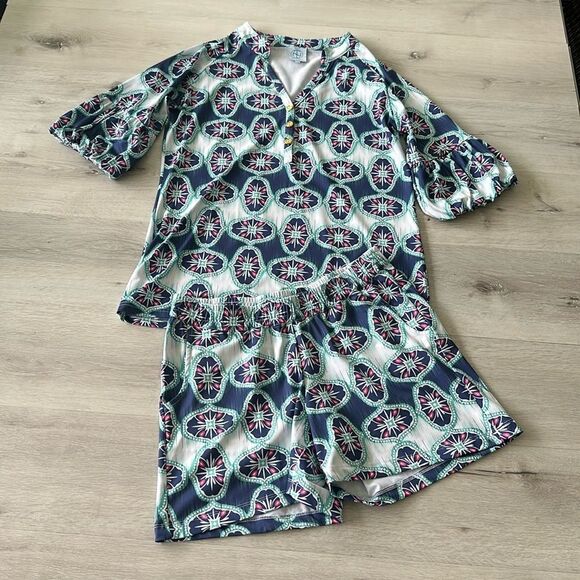 Tracy Neghosian Geo Print Short Set M EUC - Picture 1 of 10